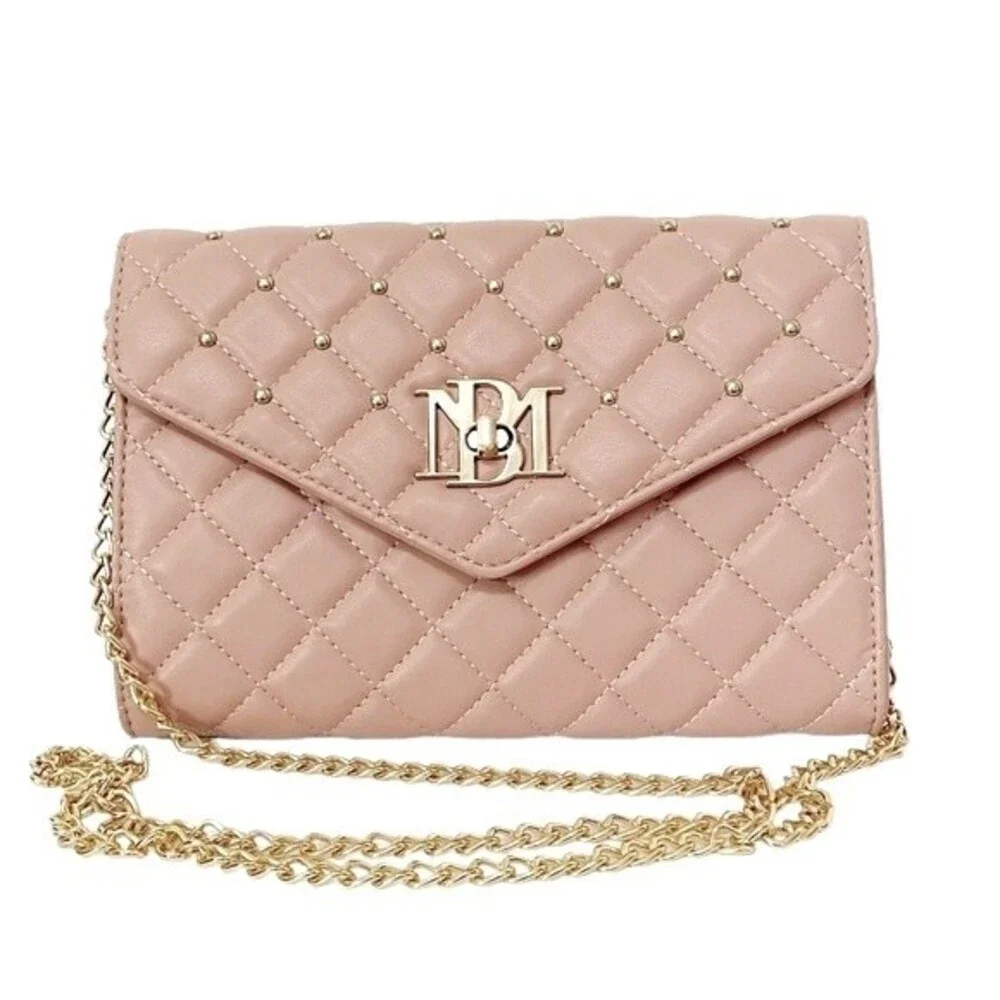 NWT Badgley Mischka Vegan Leather Purse Diamond Quilted Blush Pink Crossbody Bag